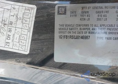 2018 Chevrolet Camaro 1Lt from USA, damaged, VIN 1G1FB1RS0J0146987